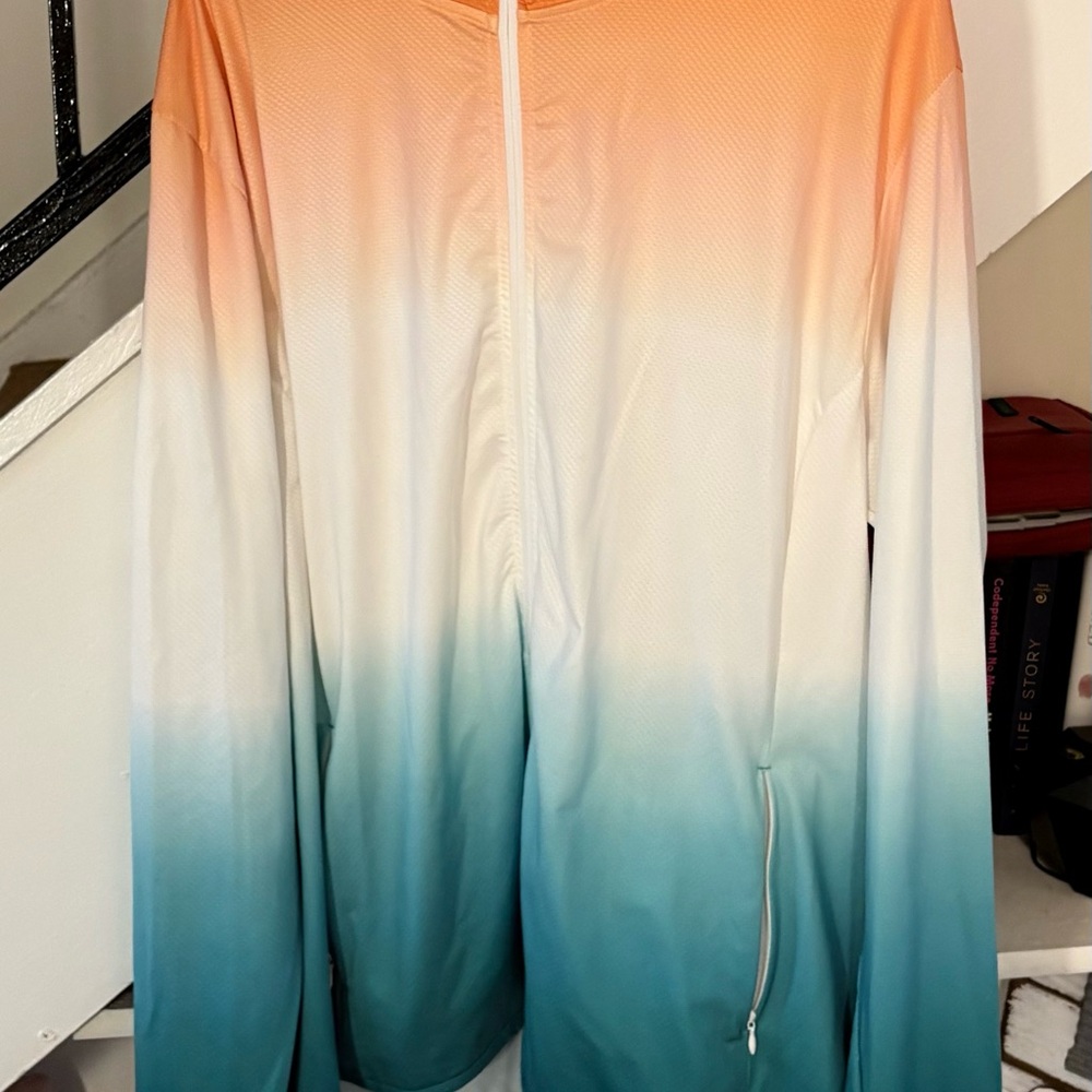 3X Ombre Zip-Up Jacket in Peach, White & Teal